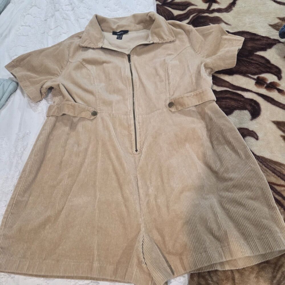 Forever 21+ Corduroy Romper Womens Size 3x Khaki Short Sleeve Romper Playsuit